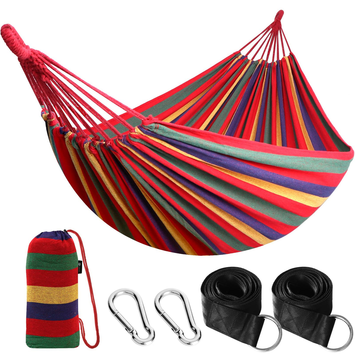 ANYOO cotton hammock setup with tree straps for easy outdoor relaxation