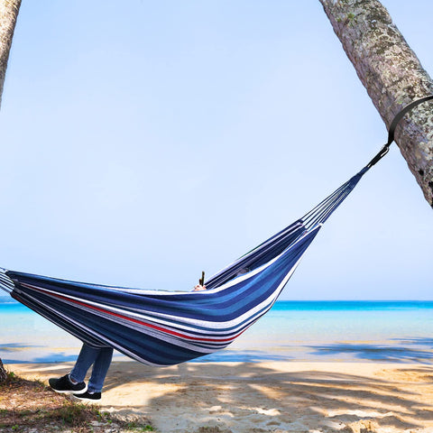 ANYOO hammock installed in a backyard patio for relaxing moments