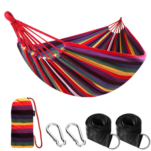 ANYOO cotton hammock close-up shows durable, colorfast fabric for outdoor use