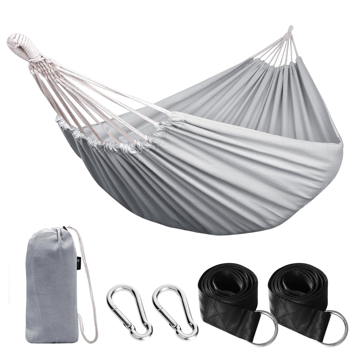 ANYOO cotton hammock in flat-lay setup for comfortable outdoor rest.