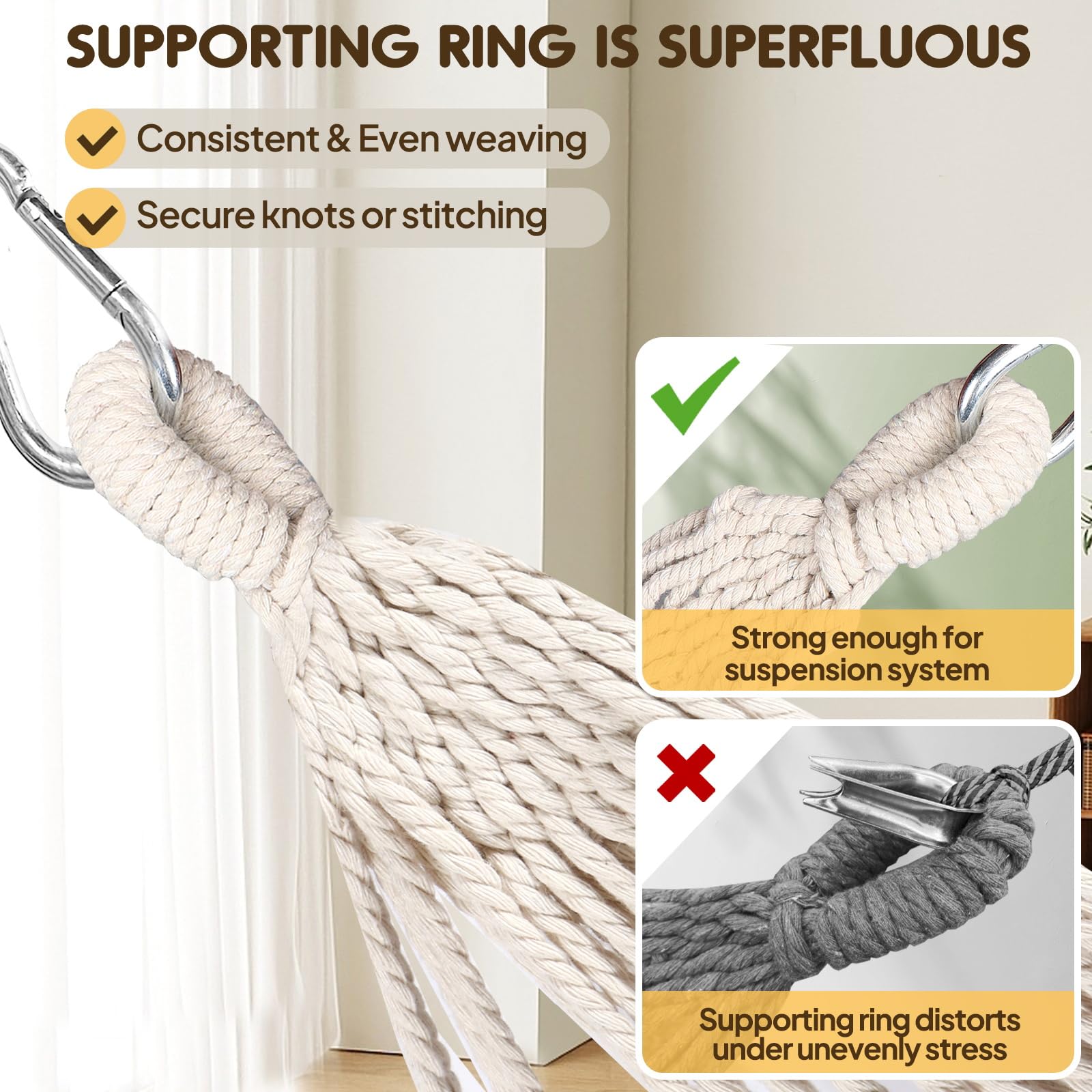 ANYOO cotton hammock suits indoor and outdoor lounging with comfort.