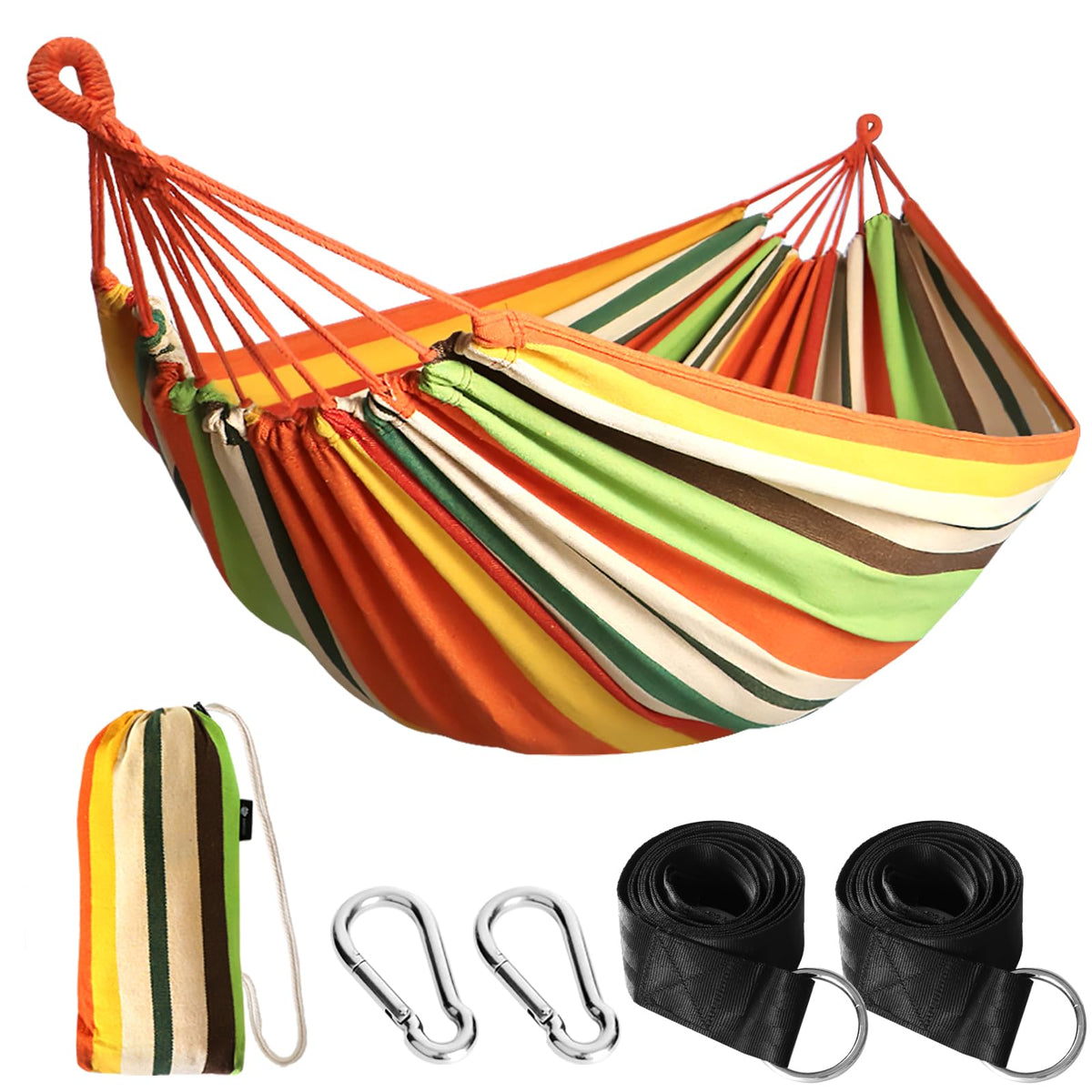 ANYOO cotton hammock setup demonstrates easy outdoor hanging