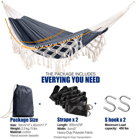 Anyoo hammock includes sturdy straps and hooks for quick setup.