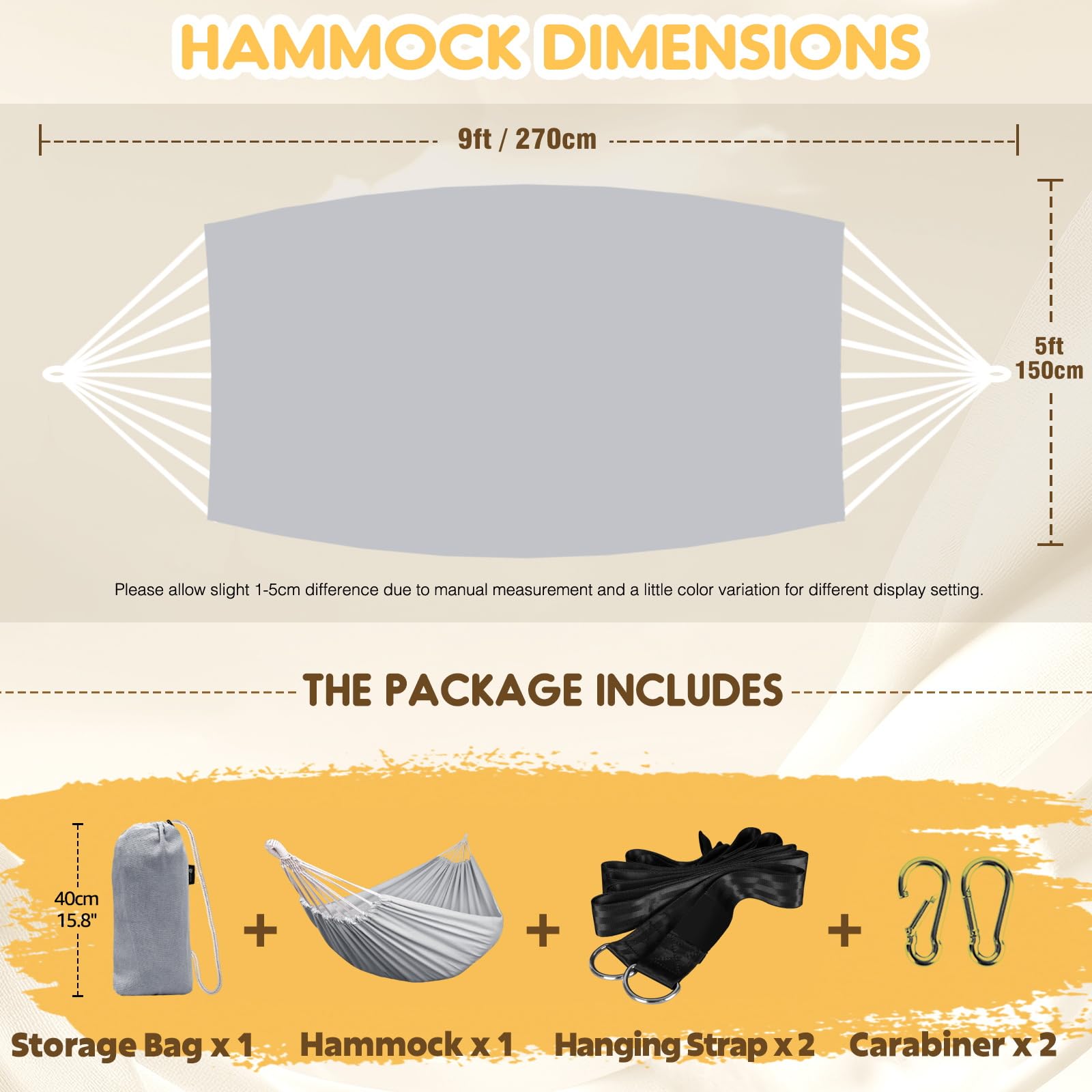 ANYOO tree-straps and carabiners enabling quick, tree-friendly setup.