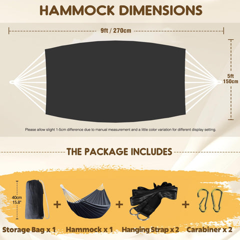 ANYOO hammock suspended between trees using straps and carabiners for quick setup