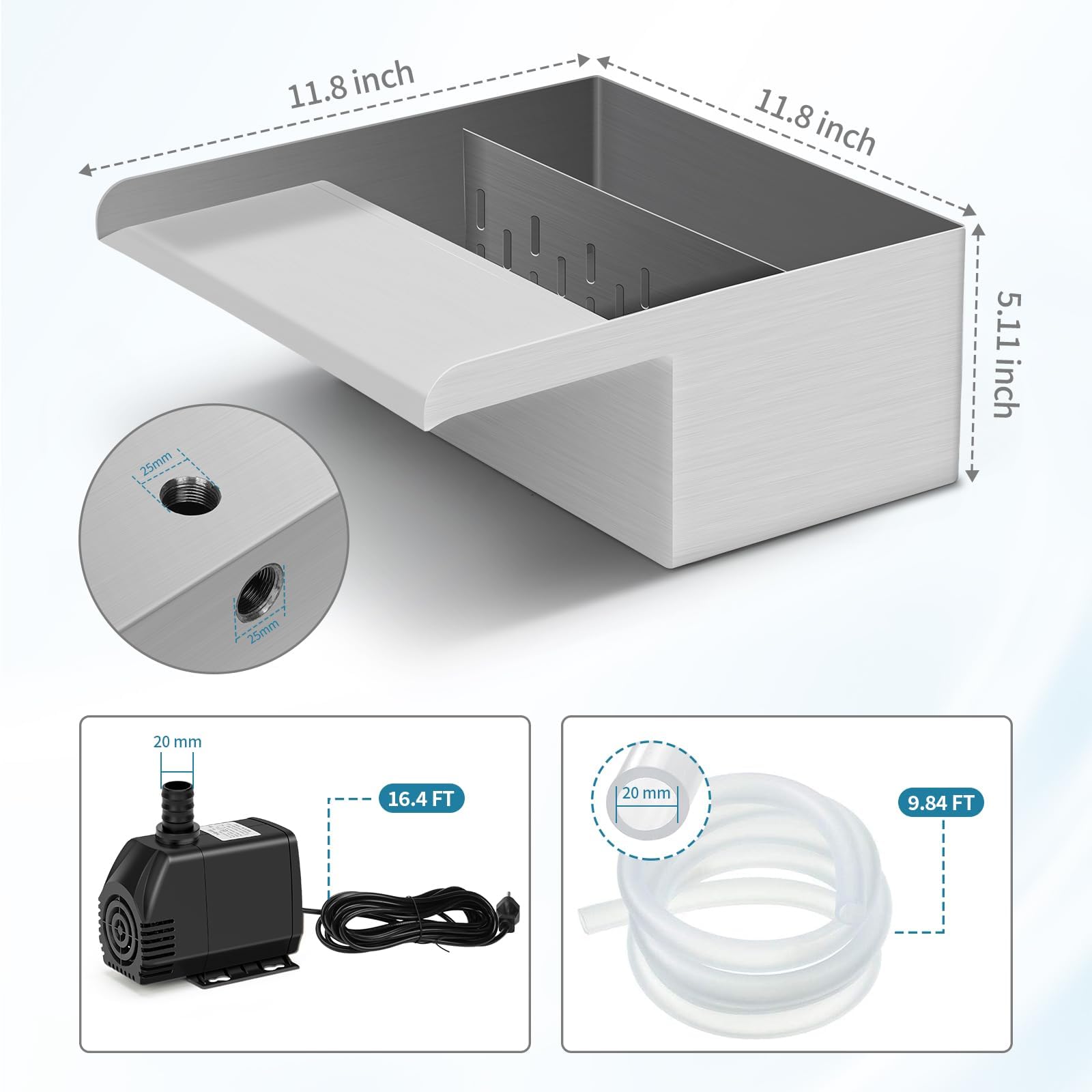 Anyprime pond waterfall box kit components arranged for quick, do-it-yourself installation.