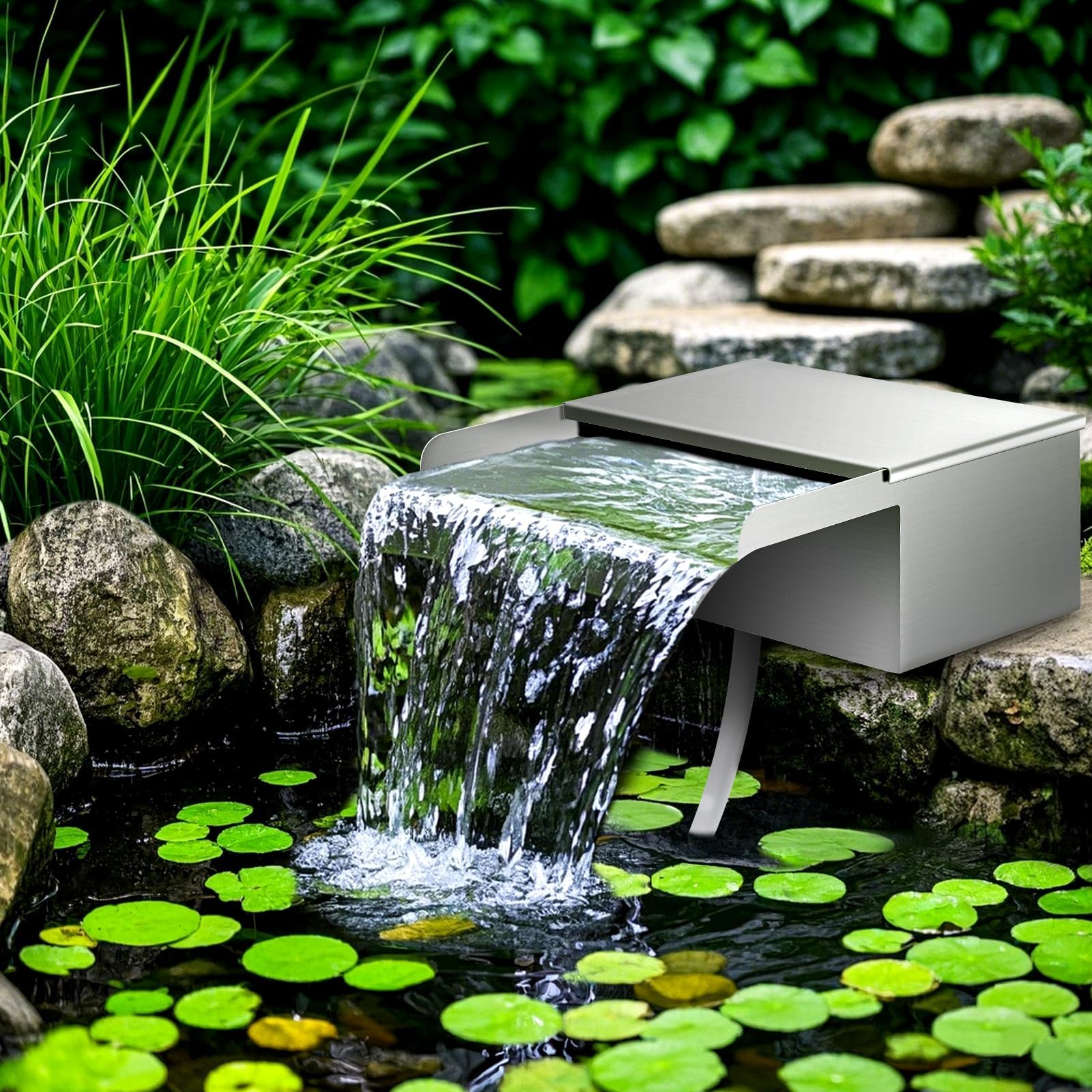 Anyprime pond waterfall box water flow in action demonstrates gentle, adjustable aeration.