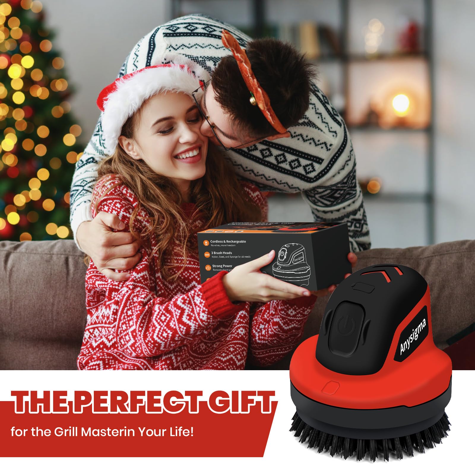 Anysigma Electric Grill Brush IPX7 waterproof unit for safe rinsing.