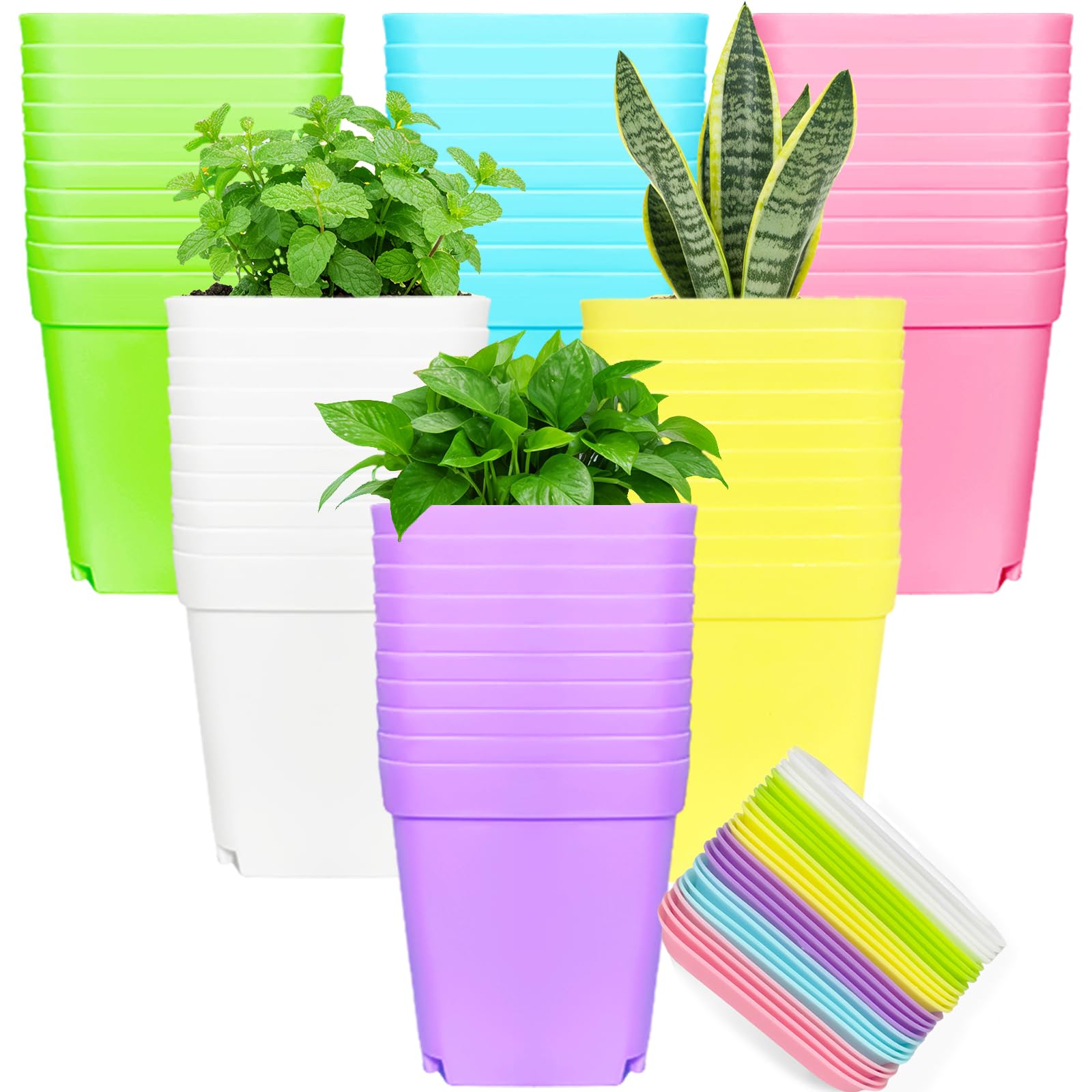 Anyumocz 42PCS square plant pots set, bright multicolor for indoor gardens.