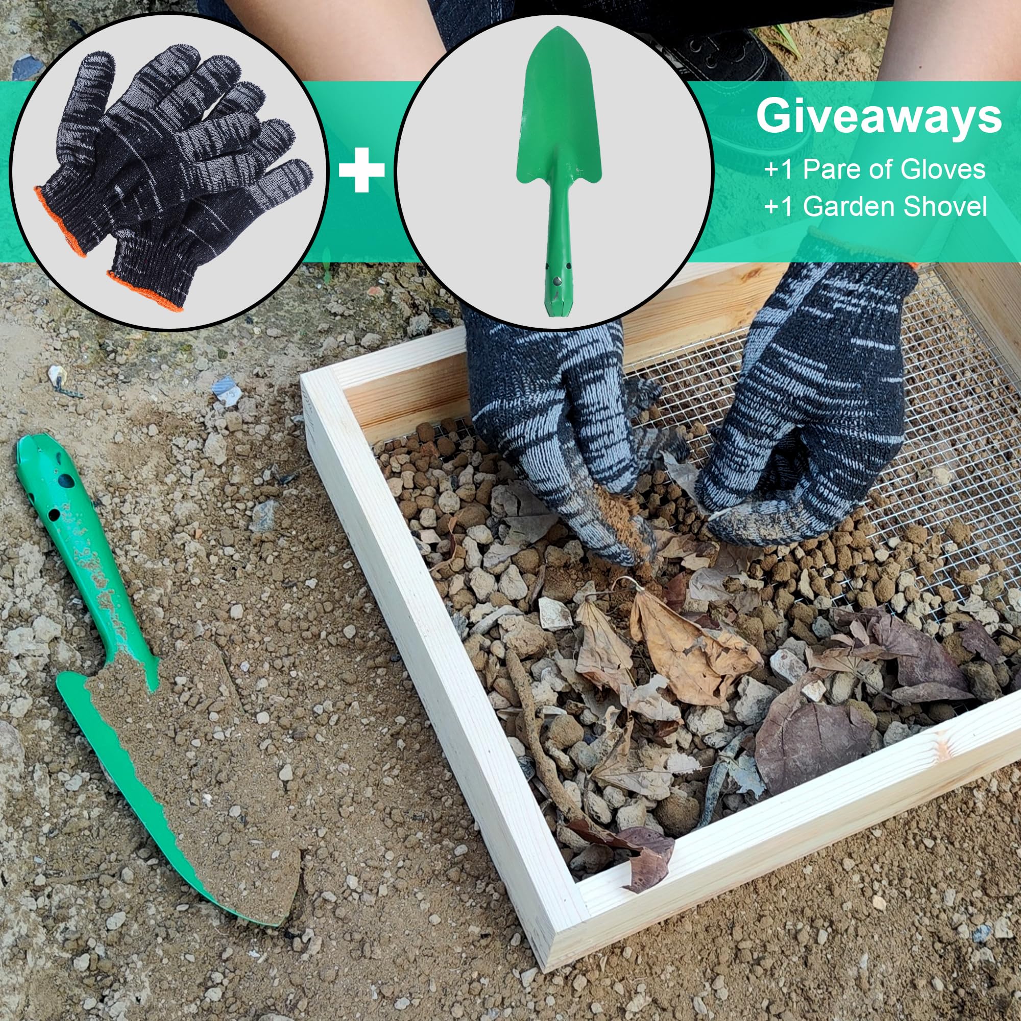 Soil sifter measures 40x30x7 cm for efficient batch processing