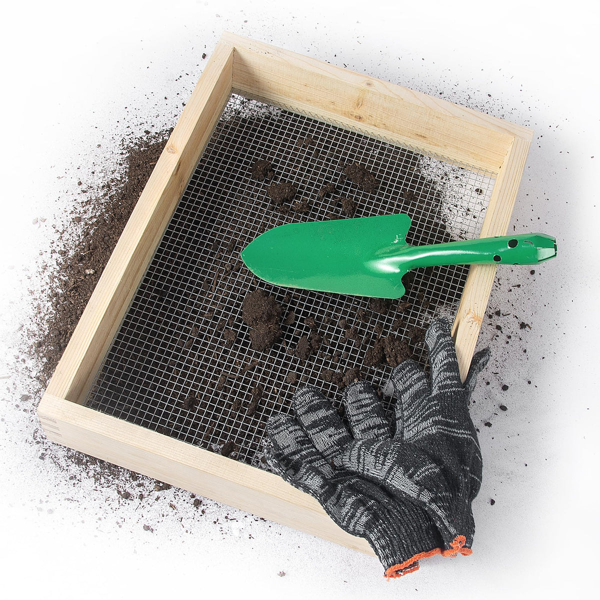 ANZHIRUOSU soil sifter with wood and steel frame, durable for garden tasks