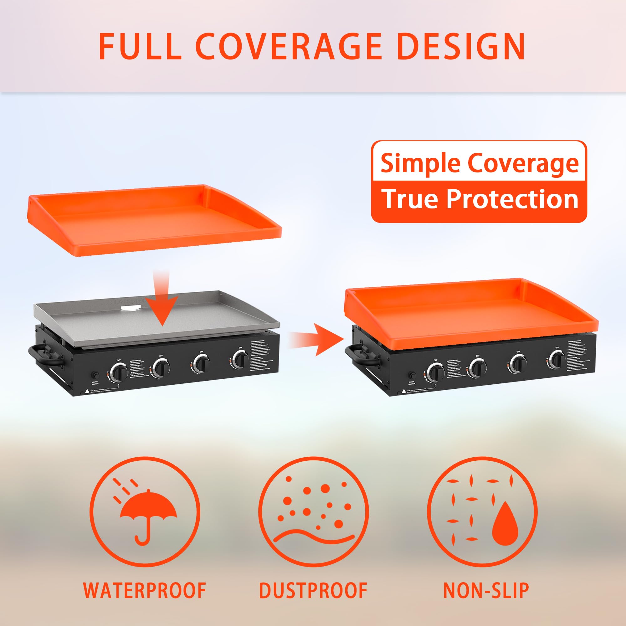 AOBHI waterproof and weatherproof cover shields griddle from humidity and pests.