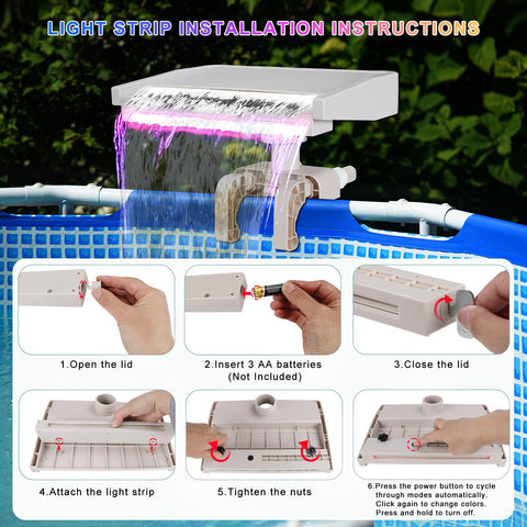Aobiono pool fountain edge compatibility demonstrates secure fit across frame types.