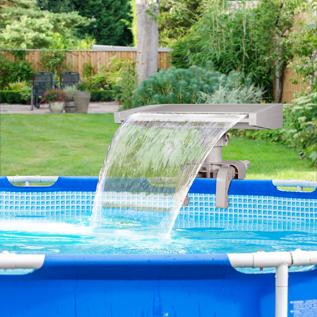 Aobiono pool fountain waterfall beige demonstrates easy assembly and soothing water ambiance.