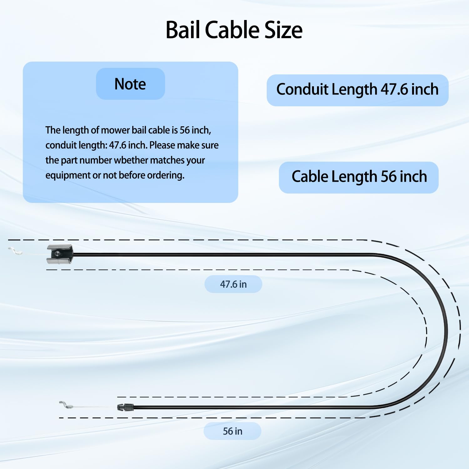 Aocies bail cable length 56 inches with 47.6-inch conduit specification