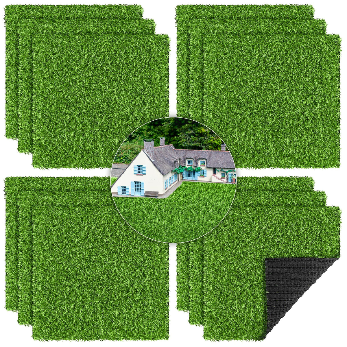 Aodaer artificial grass mat 12x12 inch for indoor/outdoor decor and low-maintenance greenery.