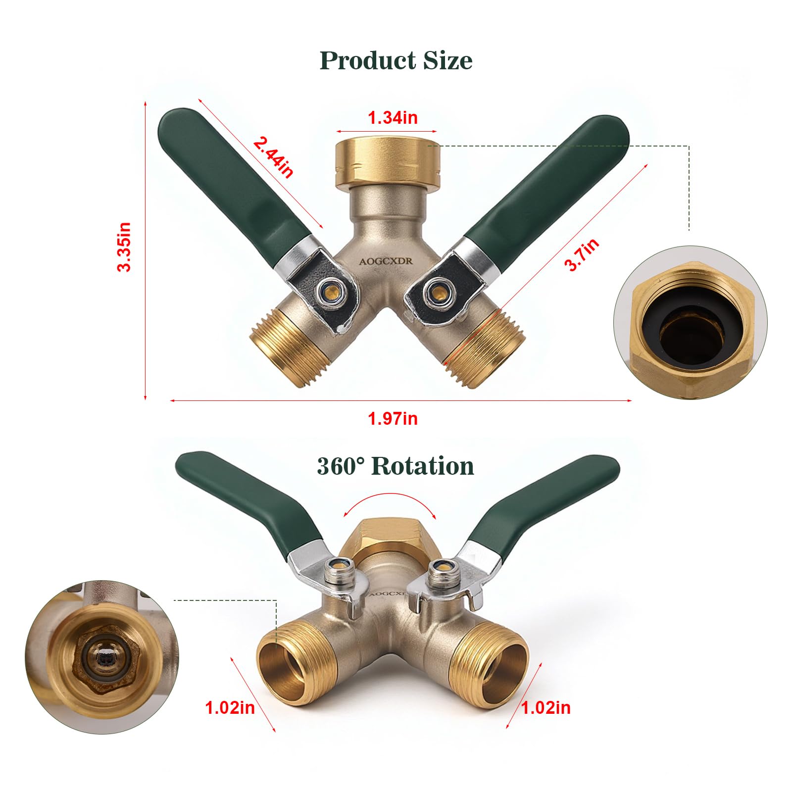 AOGCXDR brass garden hose splitter brass inlet compatible with standard faucets.