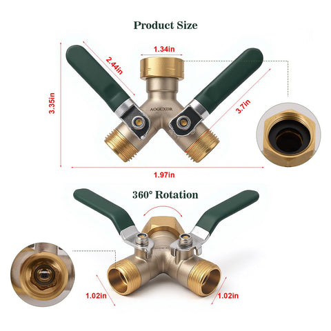 AOGCXDR brass garden hose splitter brass inlet compatible with standard faucets.