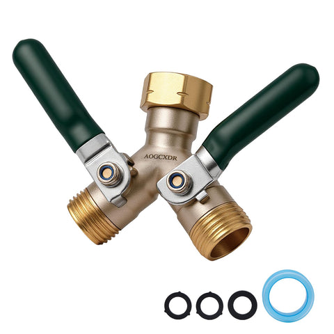 AOGCXDR brass garden hose splitter front view showing a durable dual-connection design for versatile watering.