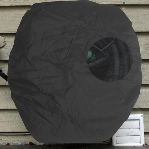 Elastic drawstring at the bottom of the cover securing it around the reel