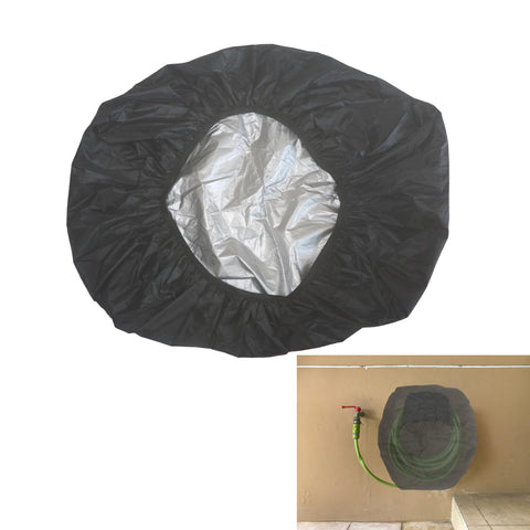Aogigigio hose cover on a wall mounted reel protecting a garden hose from sun and rain