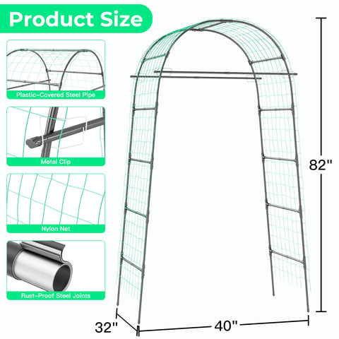 Assembly view of the Aohanoi Garden Arch Trellis with clips for secure plant support.