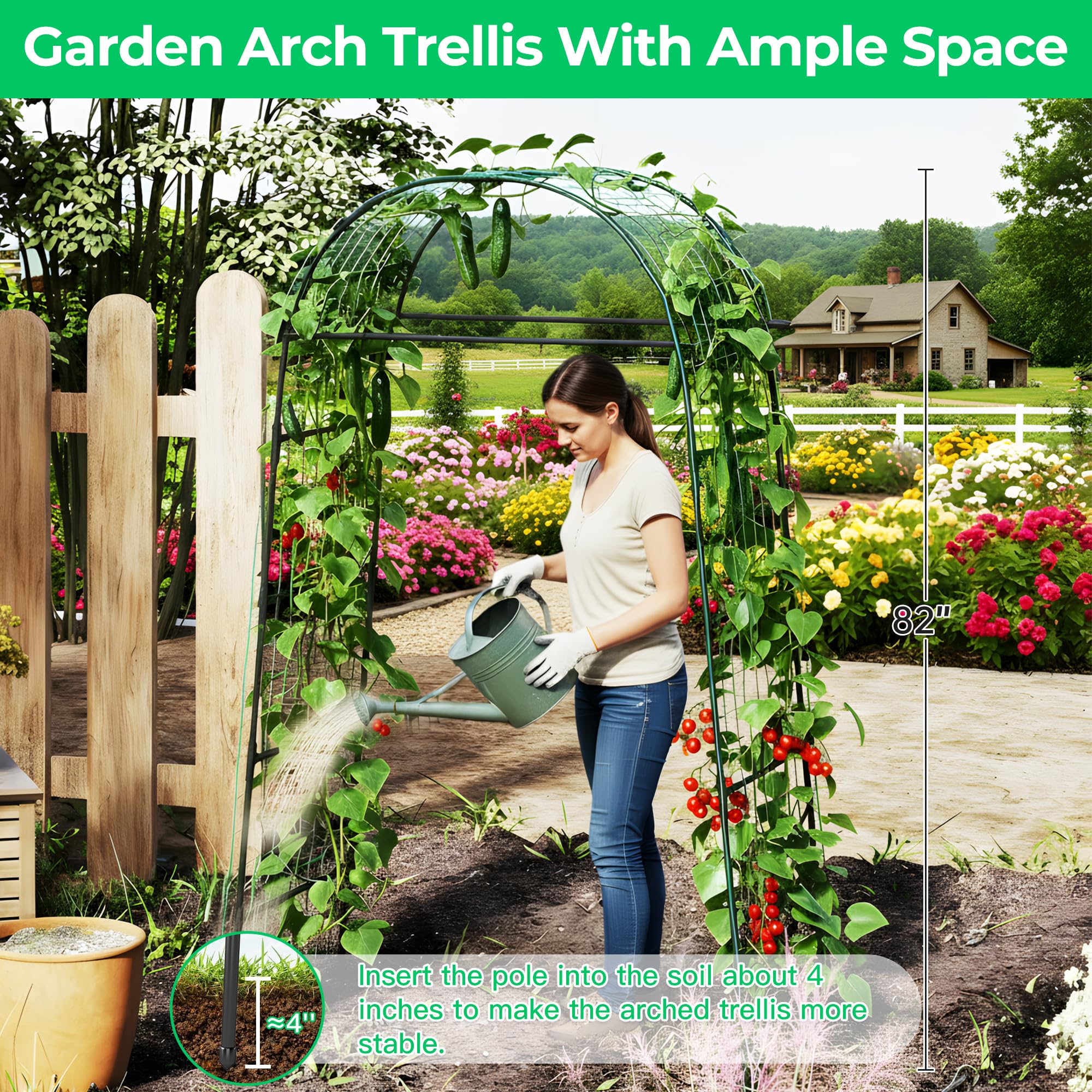 Aohanoi Garden Arch Trellis steel frame close-up showing rust-resistant coating.