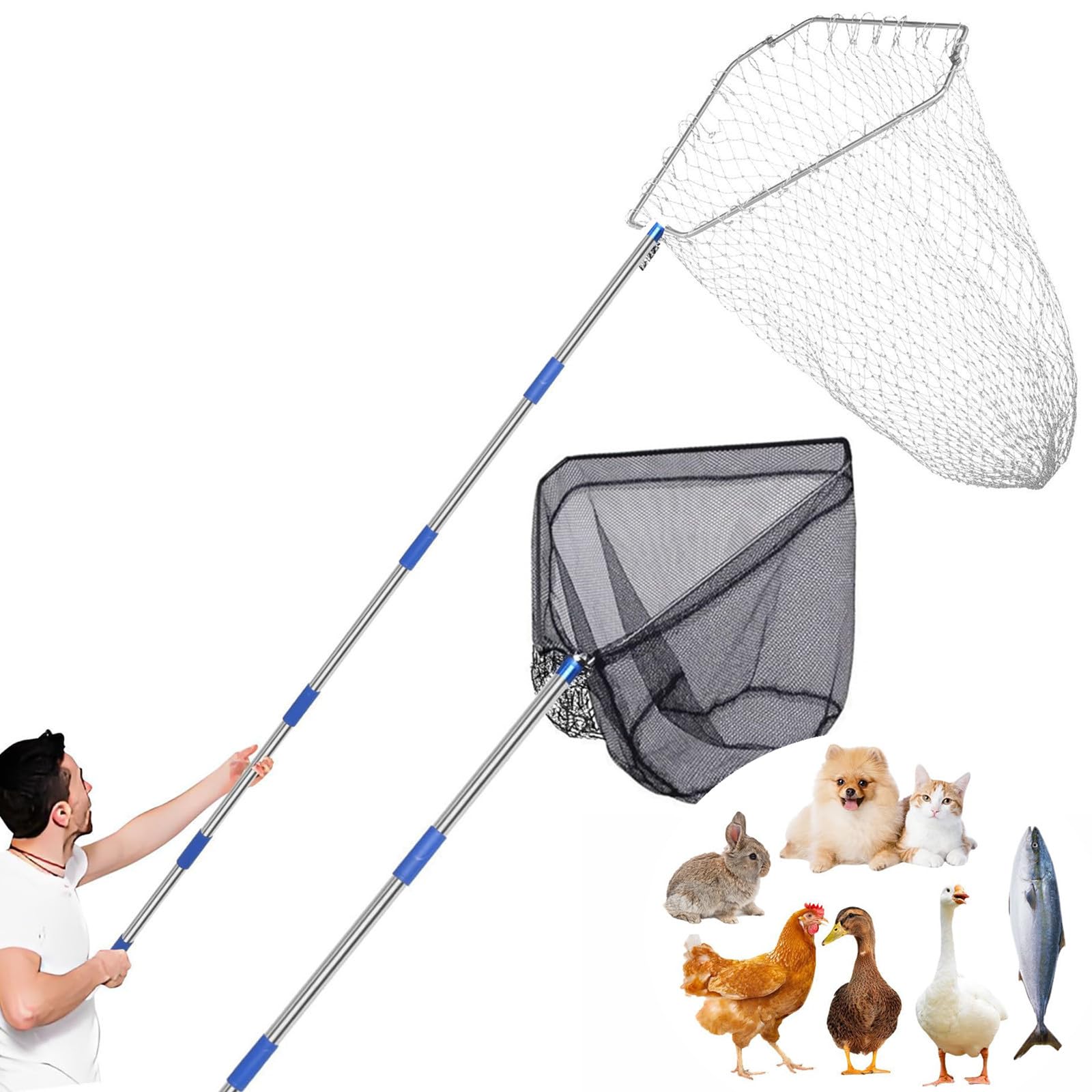 Aoiaute chicken catching net duo with adjustable pole for coop tasks.