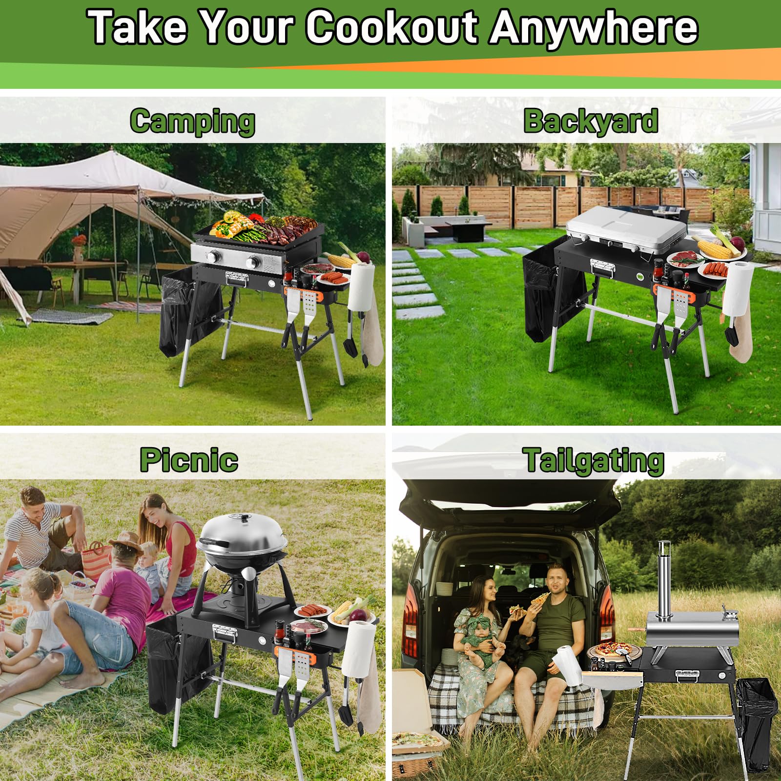 AOKEMAi grill table ready beside a Blackstone griddle for outdoor cooking