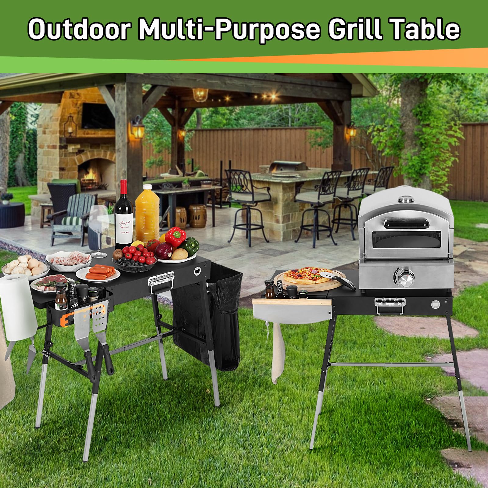 AOKEMAi grill table with paper towel holder for quick cleanup