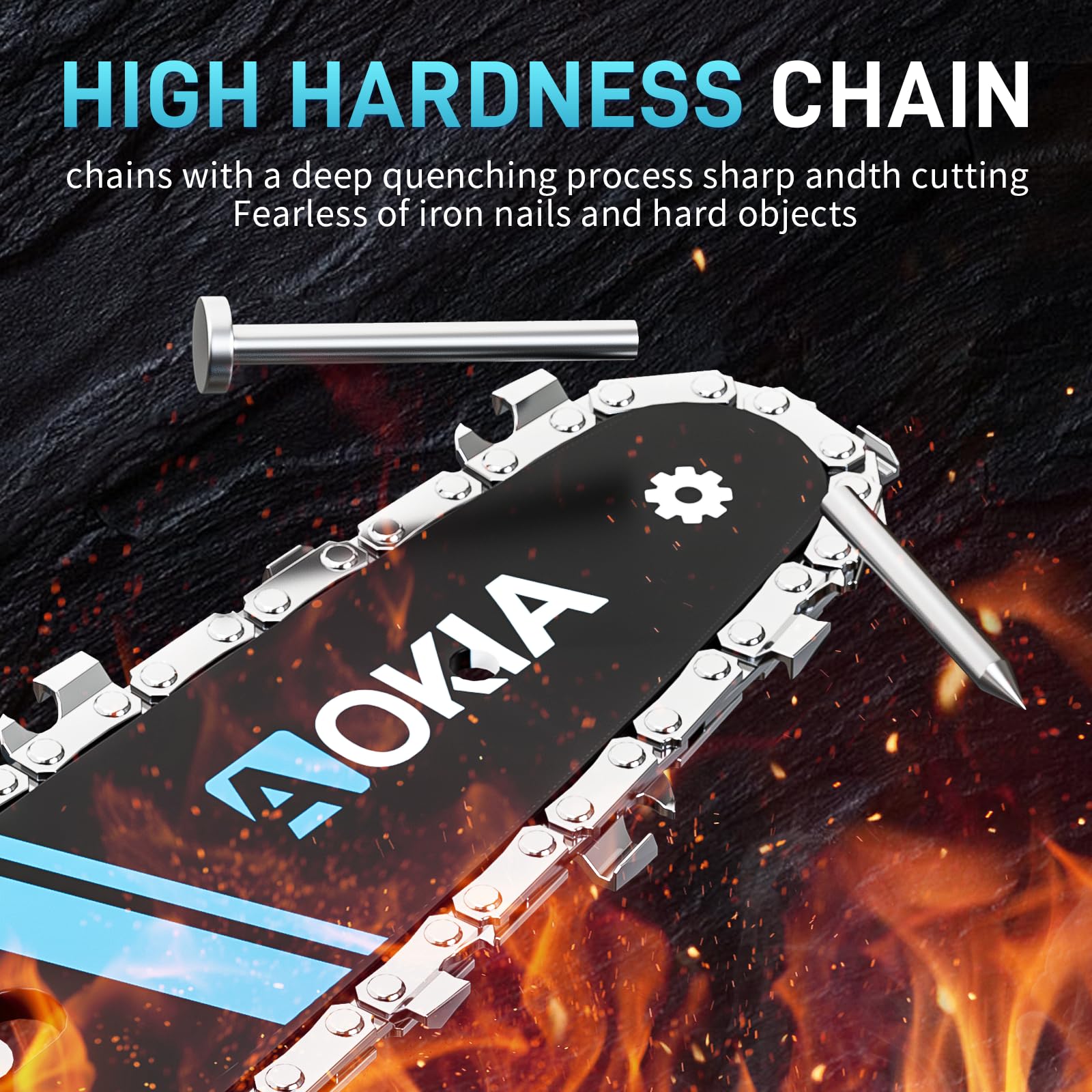 Aokia 550-watt motor powers faster cuts on branches.