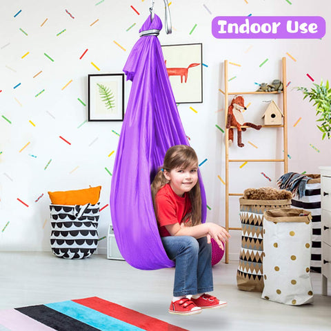 Aokitec kid-friendly sensory swing supports imaginative play and balance practice.