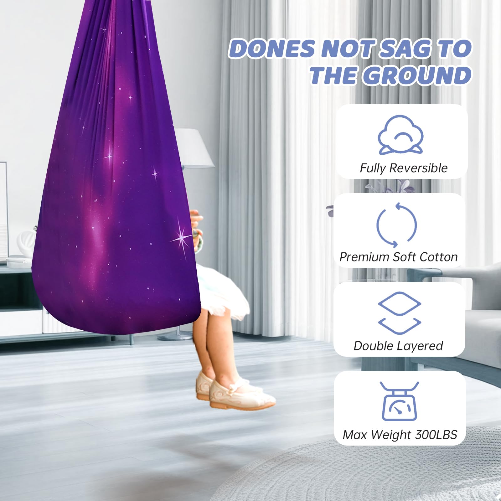 Aokitec sensory swing with 360° swivel hardware for smooth, versatile mounting.