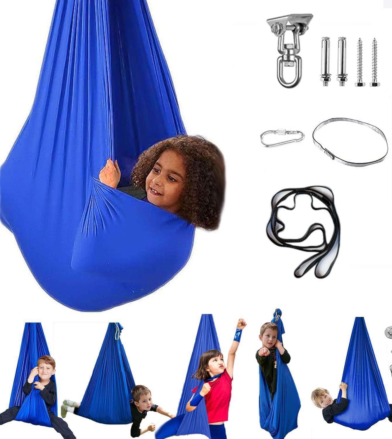 Aokitec sensory swing blue cocoon for calming use and focus