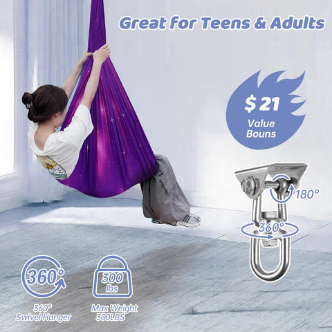 Aokitec sensory swing fabric in soft cotton-polyester for cozy, cocoon-like comfort.