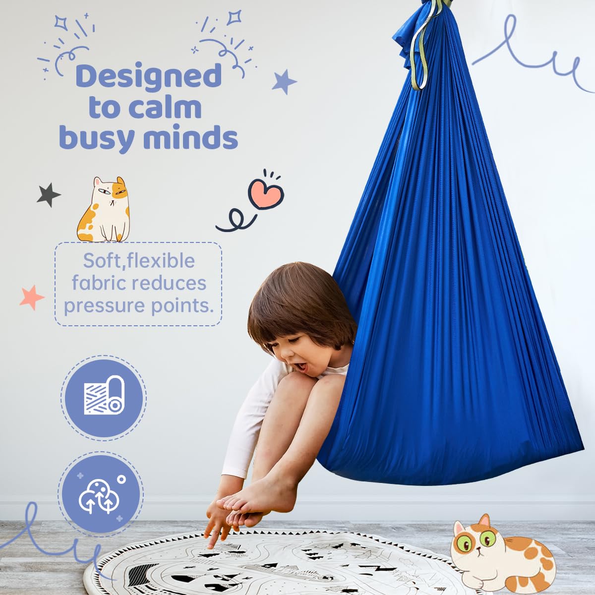 Soft silk nylon material of the Aokitec swing in blue