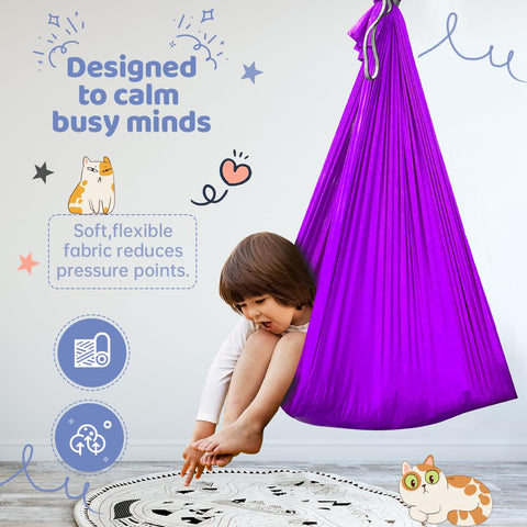 Aokitec snuggle hammock installed indoors offering a safe, cozy sensory space.