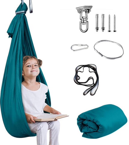 Aokitec Snuggle Swing with soft silky nylon for calming sensory experiences.