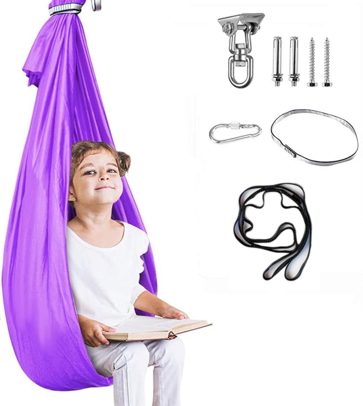 Aokitec therapy swing with soft silk nylon creates a calming cocoon for children.
