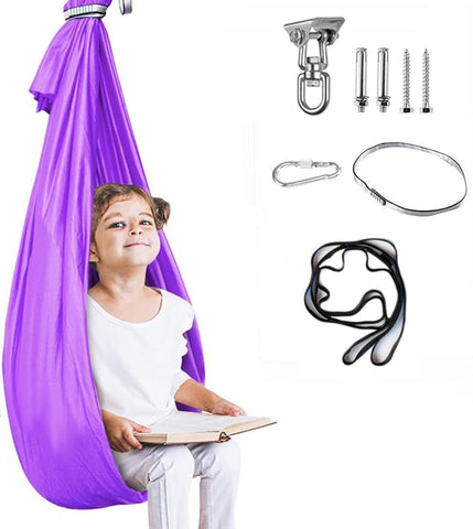 Aokitec therapy swing with soft silk nylon creates a calming cocoon for children.