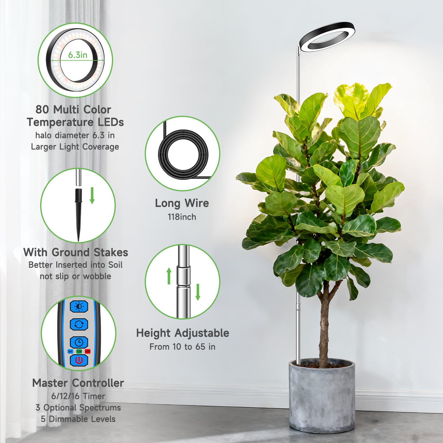Aokrean grow light displays full spectrum 380-800nm for seedlings and greens.