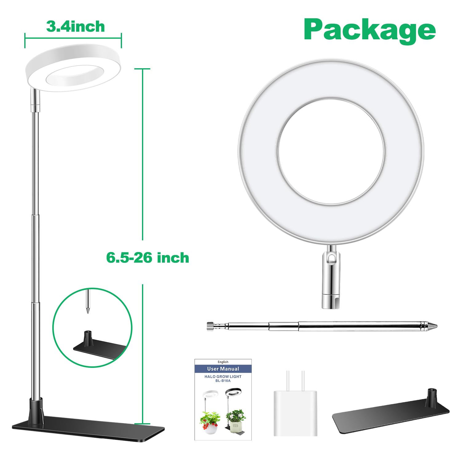 Aokrean grow light adjustable height fits seedlings to mature plants.