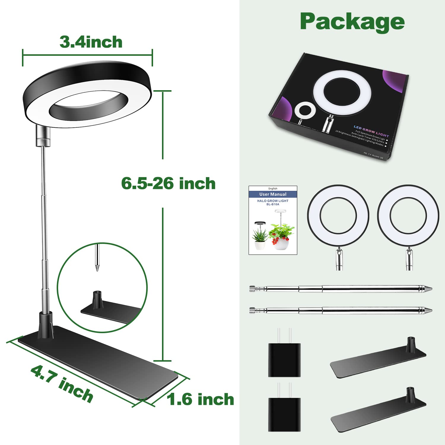 Aokrean grow light height adjustment pole reaching tall houseplants