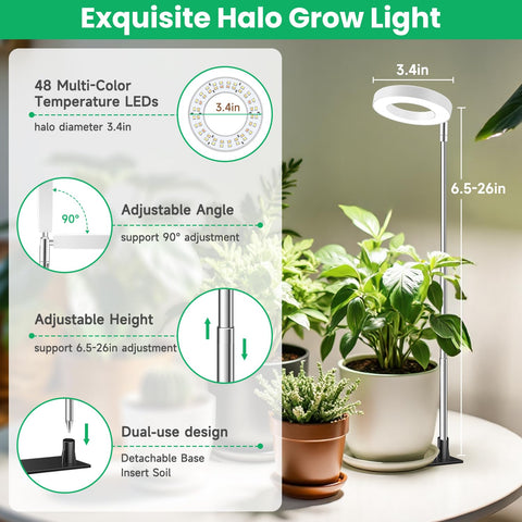 Aokrean Grow Light halo design blends into decor while boosting greenery.