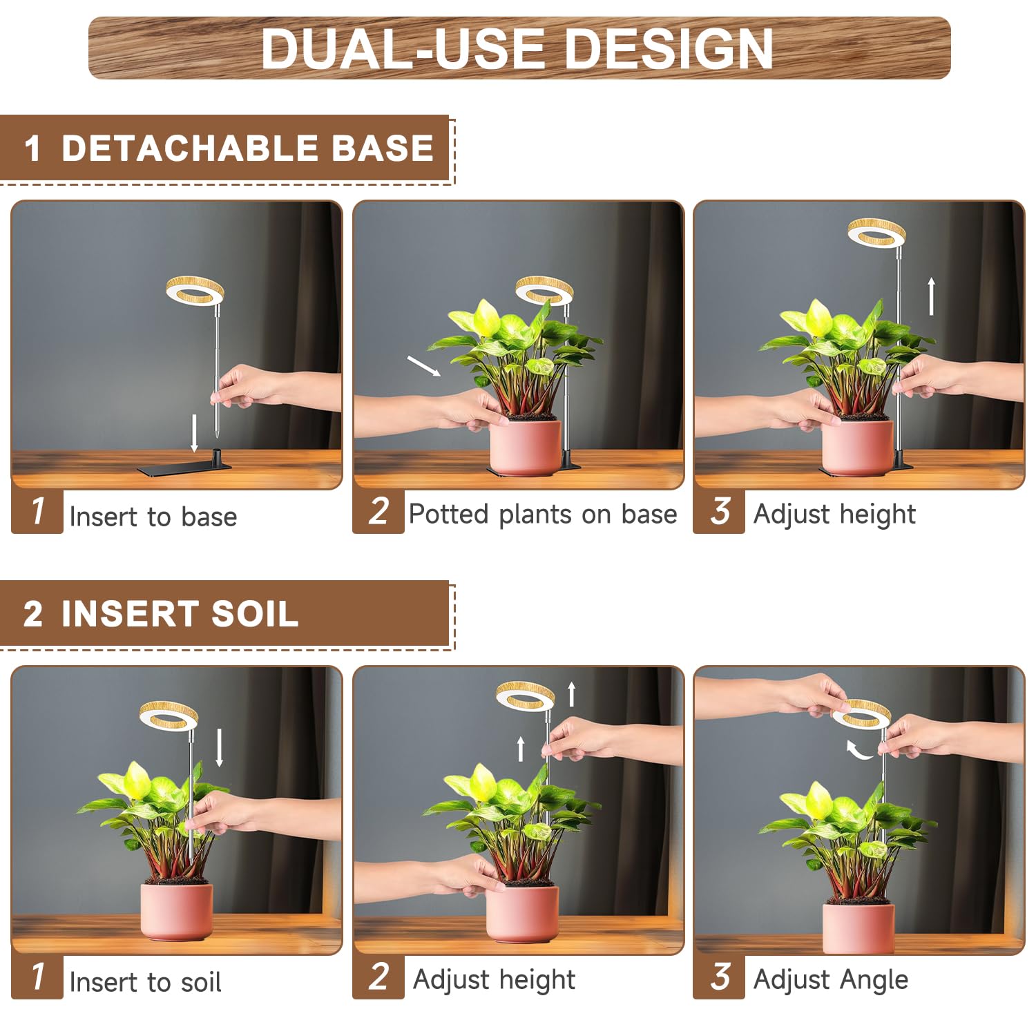 Aokrean Grow Light installation stand enables flexible placement on desks or shelves.