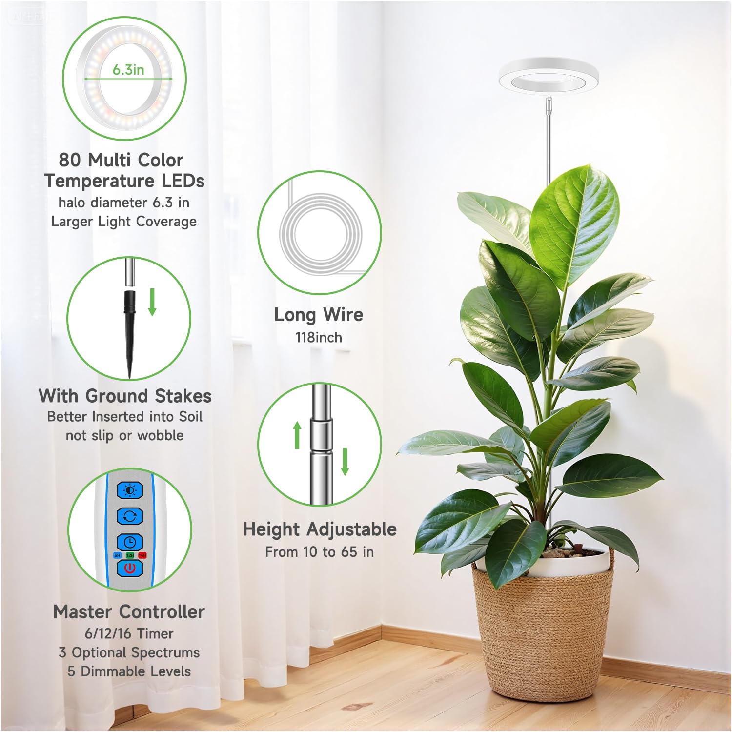 Aokrean Grow Light with telescopic height adjustment covers multiple plants