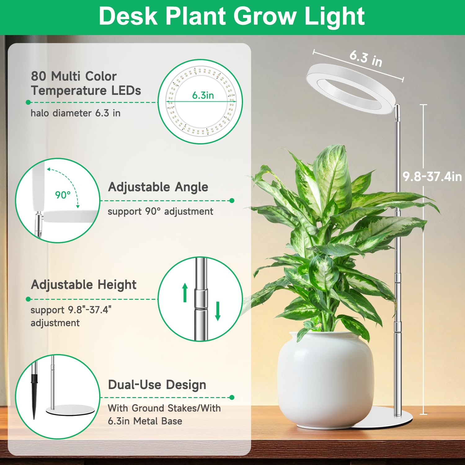 Aokrean grow light with 80 high-efficiency LEDs for brighter indoor illumination
