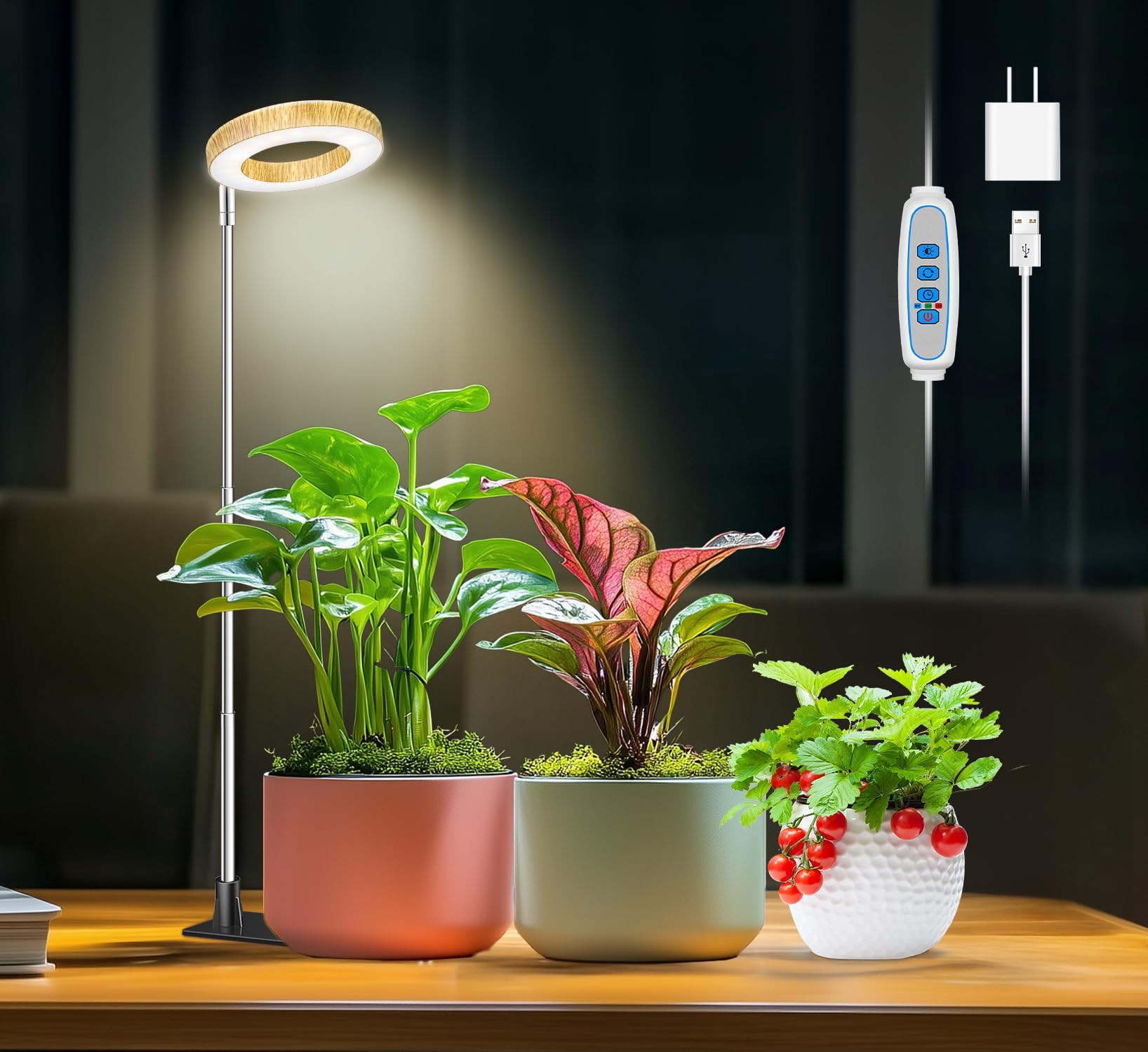 Aokrean grow light with faux wood grain design for stylish indoor decor and plant growth