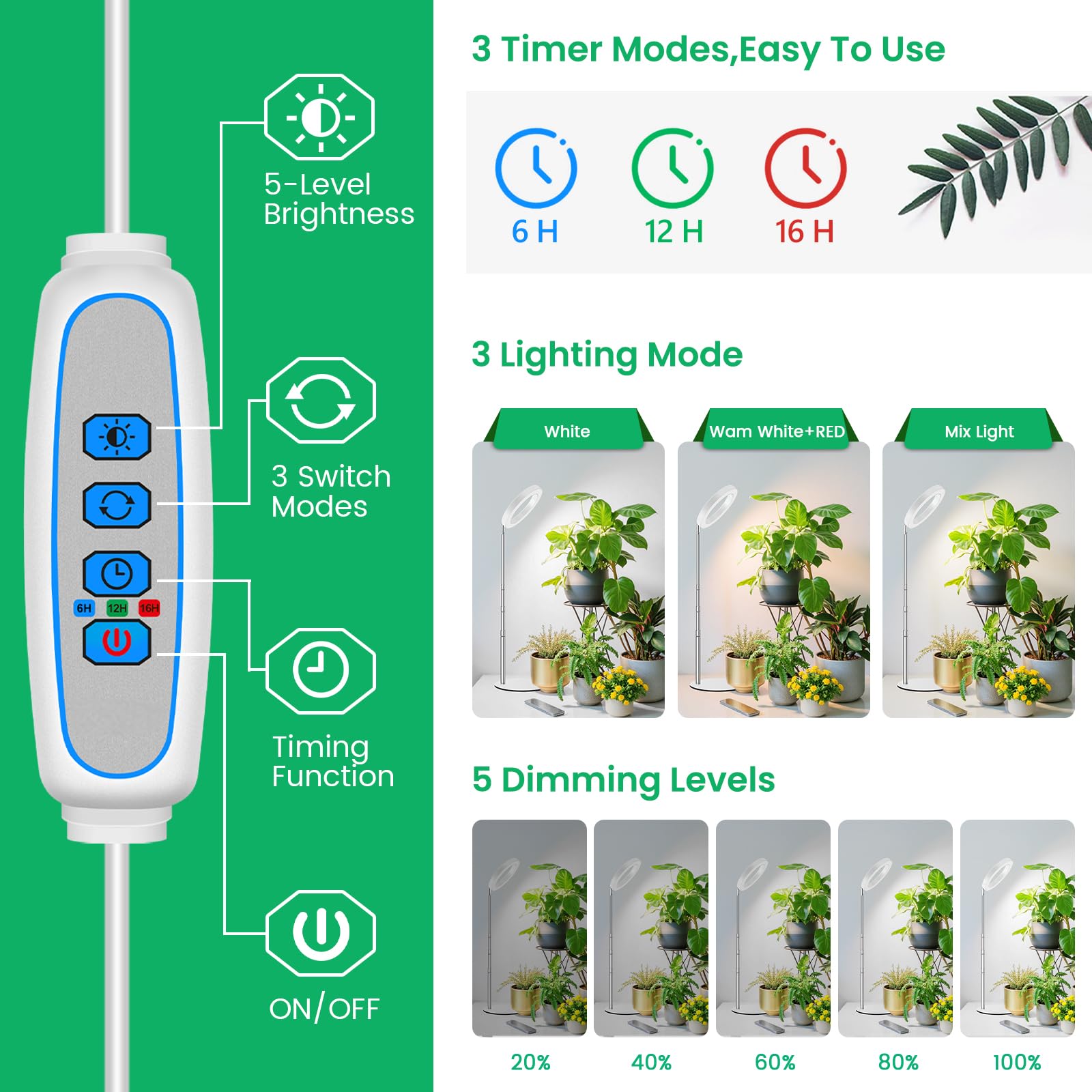 Aokrean grow lights soil insertion for flexible placement