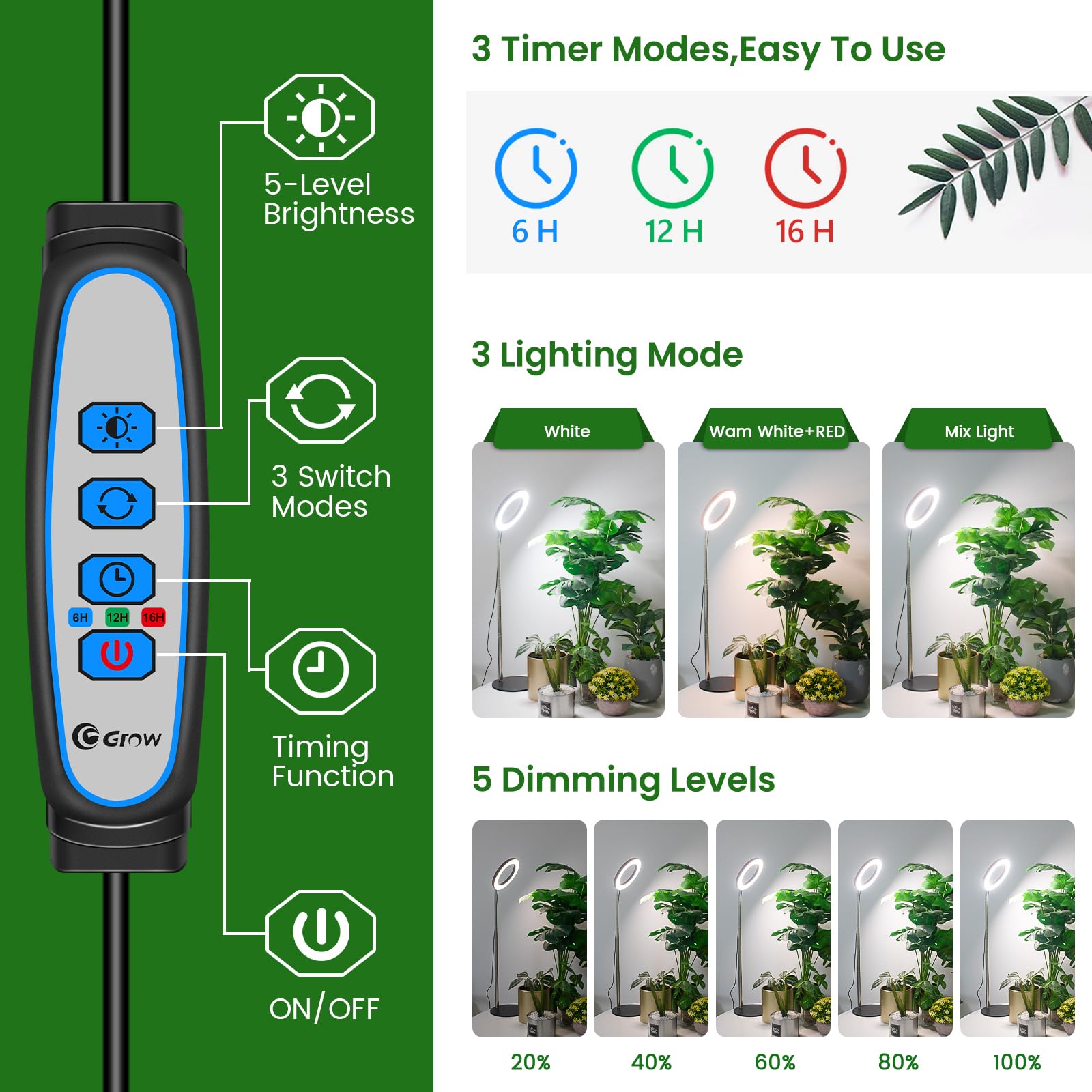 Aokrean Grow Lights timer function automates daily lighting cycles